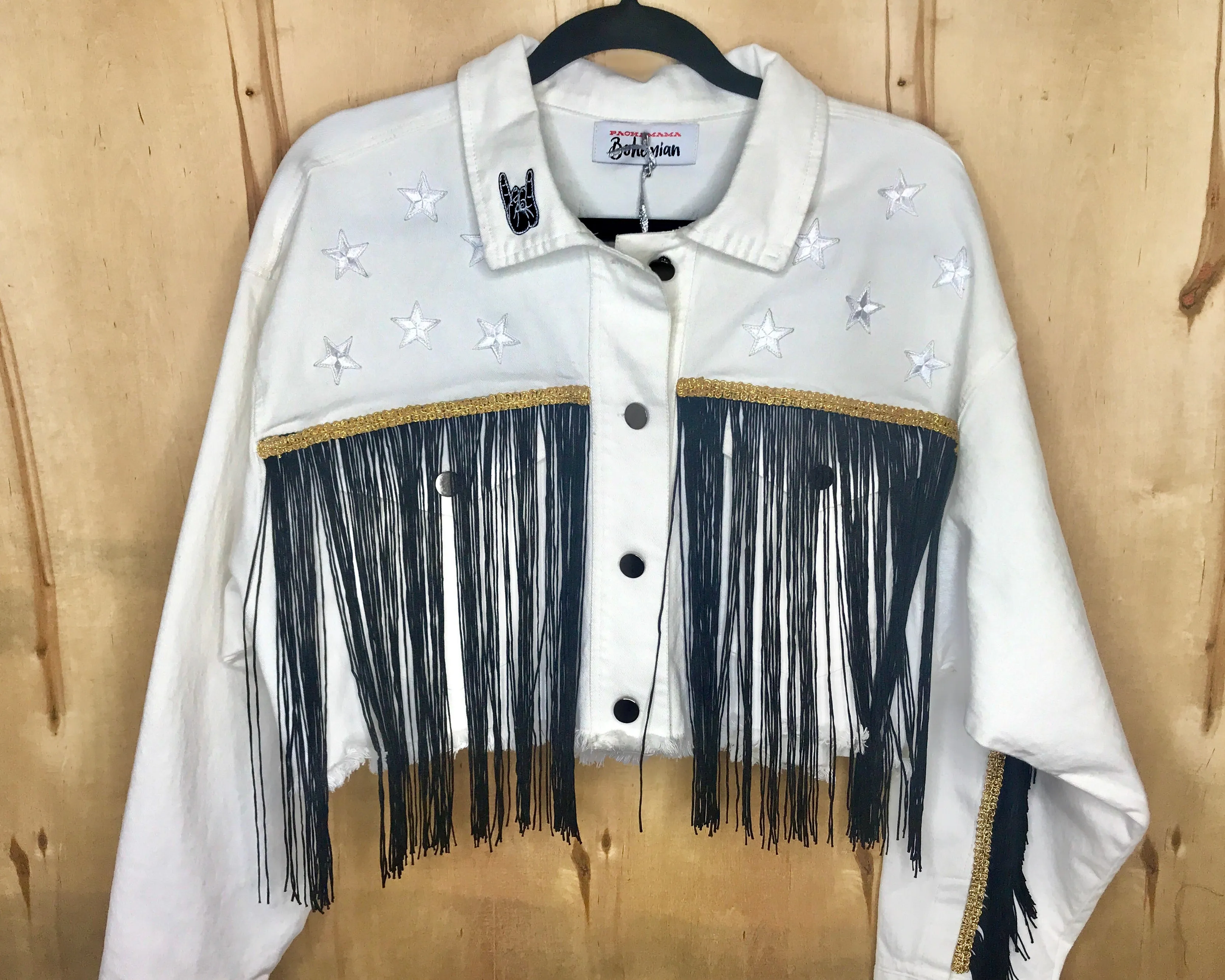 Protected white cropped Denim Jacket