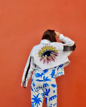 Protected white cropped Denim Jacket