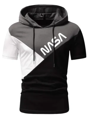 QA ROMWE Prep Men Letter Graphic Colorblock Hooded Tee