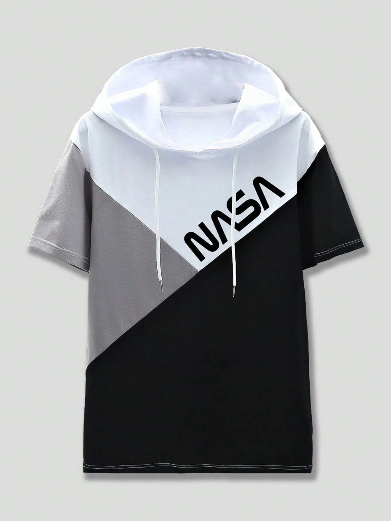 QA ROMWE Prep Men Letter Graphic Colorblock Hooded Tee