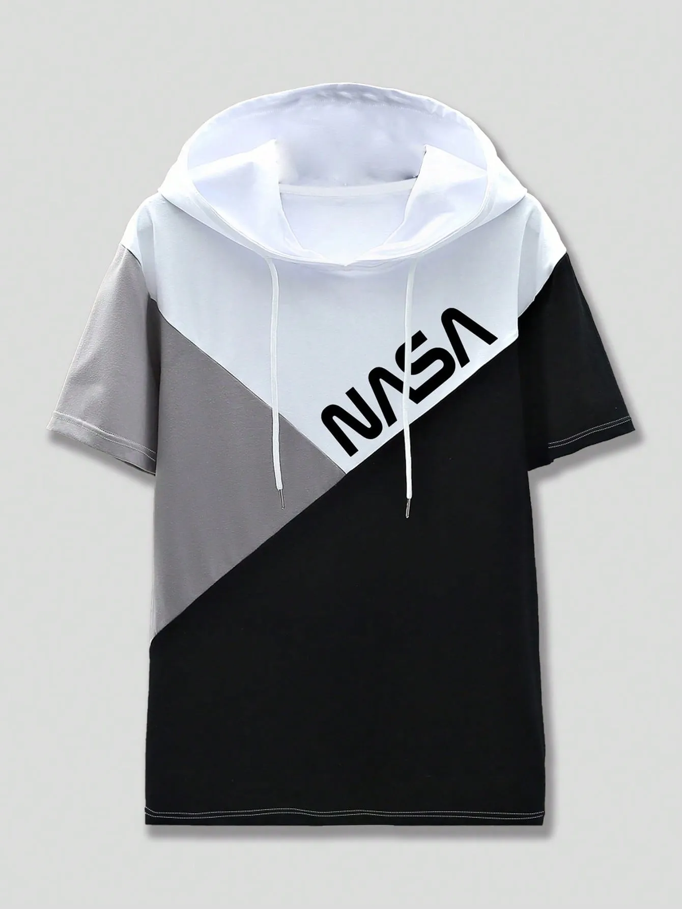 QA ROMWE Prep Men Letter Graphic Colorblock Hooded Tee