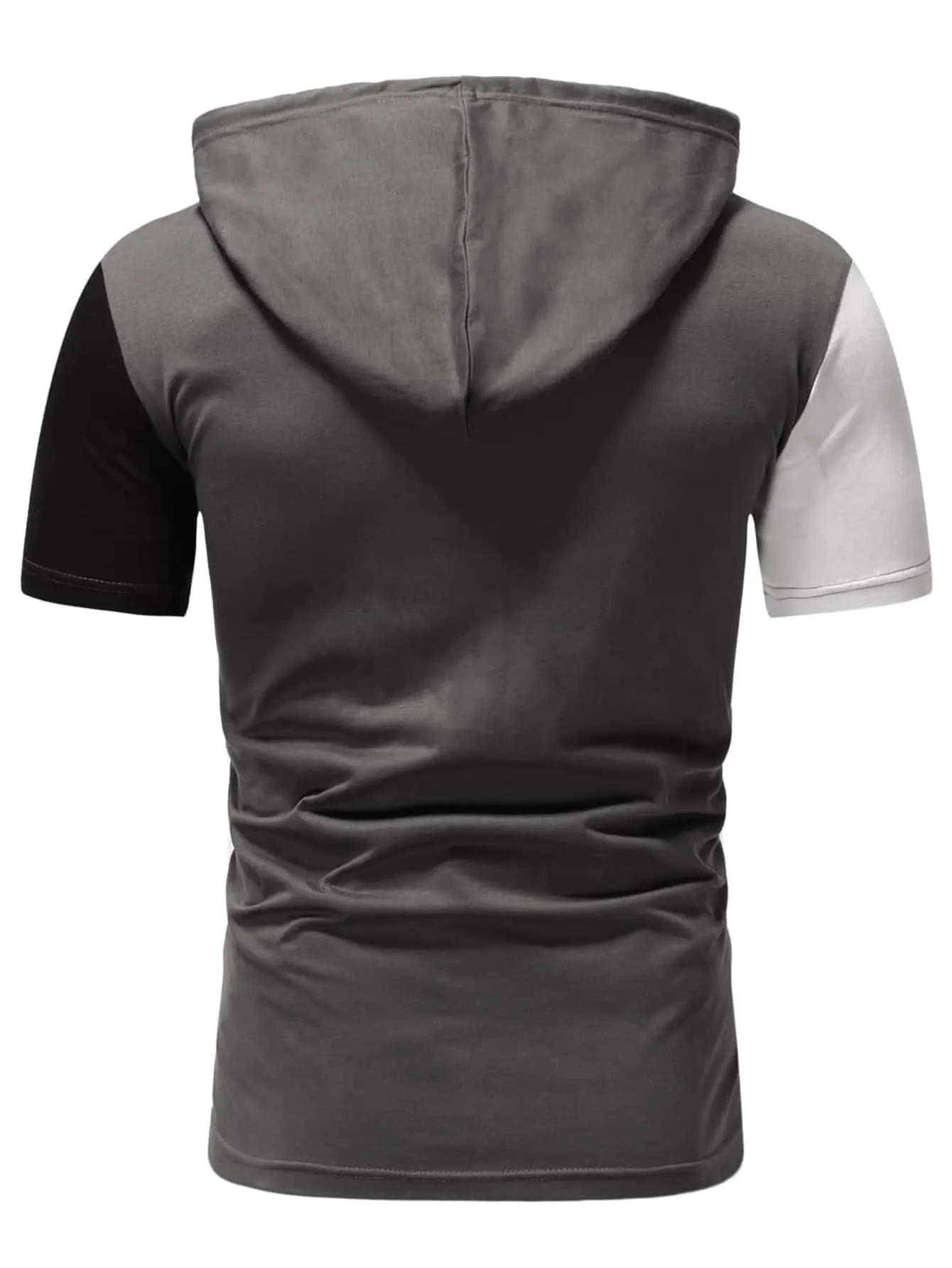 QA ROMWE Prep Men Letter Graphic Colorblock Hooded Tee