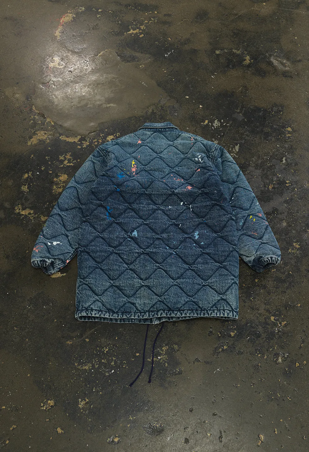 Quilted Oversized Coaches Jacket / Denim Paint Splatter