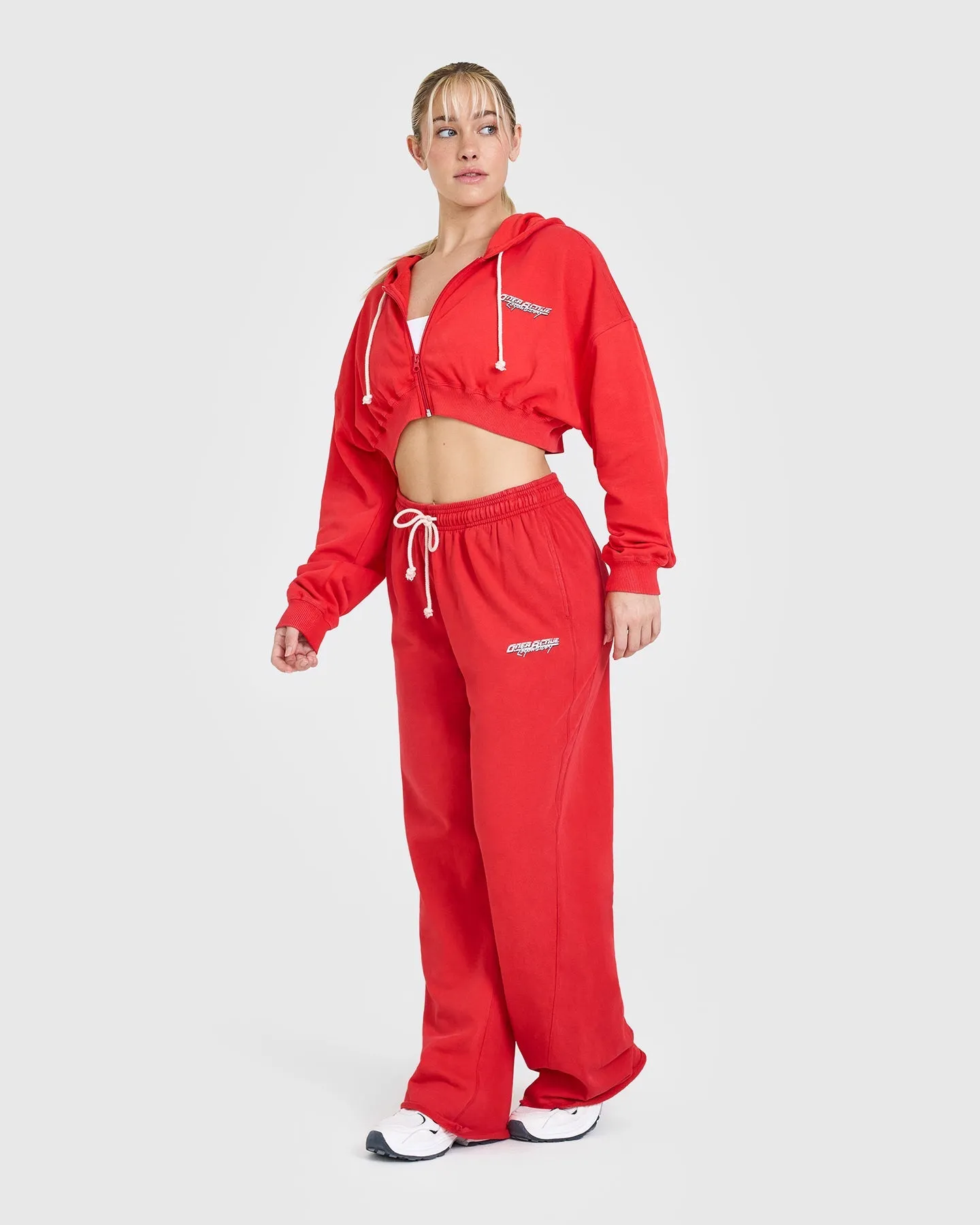 Raw Lounge Crop Zip Through Hoodie with Graphic | Muscle Mommy Red