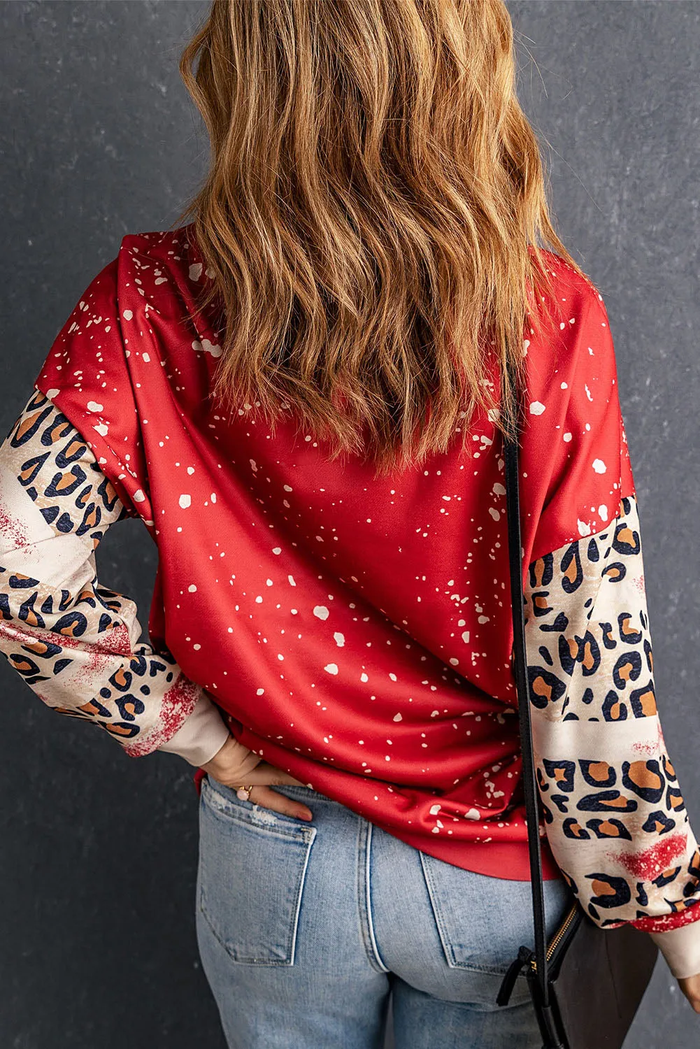 Red Heart Leopard Plaid Striped Bleached Graphic Sweatshirt