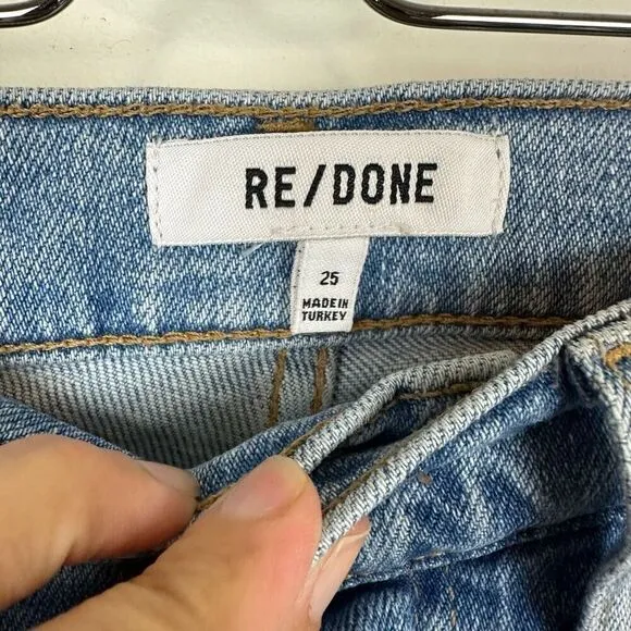ReDone Women's 25 90's High Rise Ankle Crop Jean Distressed Button Fly Denim New