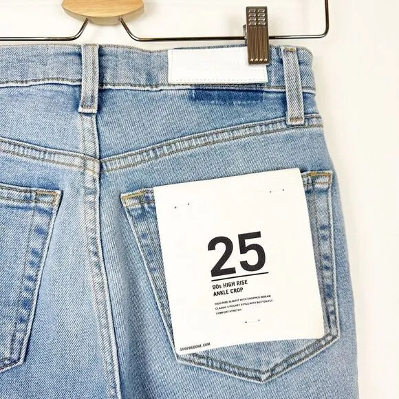 ReDone Women's 25 90's High Rise Ankle Crop Jean Distressed Button Fly Denim New