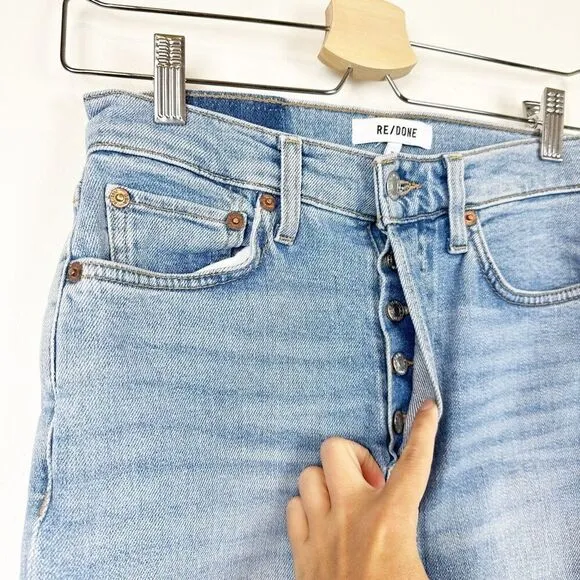 ReDone Women's 25 90's High Rise Ankle Crop Jean Distressed Button Fly Denim New