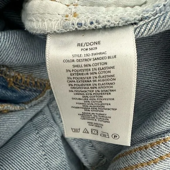 ReDone Women's 25 90's High Rise Ankle Crop Jean Distressed Button Fly Denim New