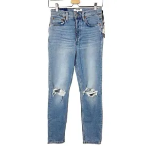 ReDone Women's 25 90's High Rise Ankle Crop Jean Distressed Button Fly Denim New