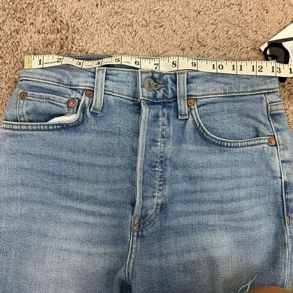 ReDone Women's 25 90's High Rise Ankle Crop Jean Distressed Button Fly Denim New