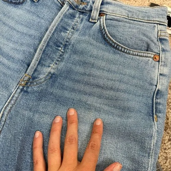 ReDone Women's 25 90's High Rise Ankle Crop Jean Distressed Button Fly Denim New