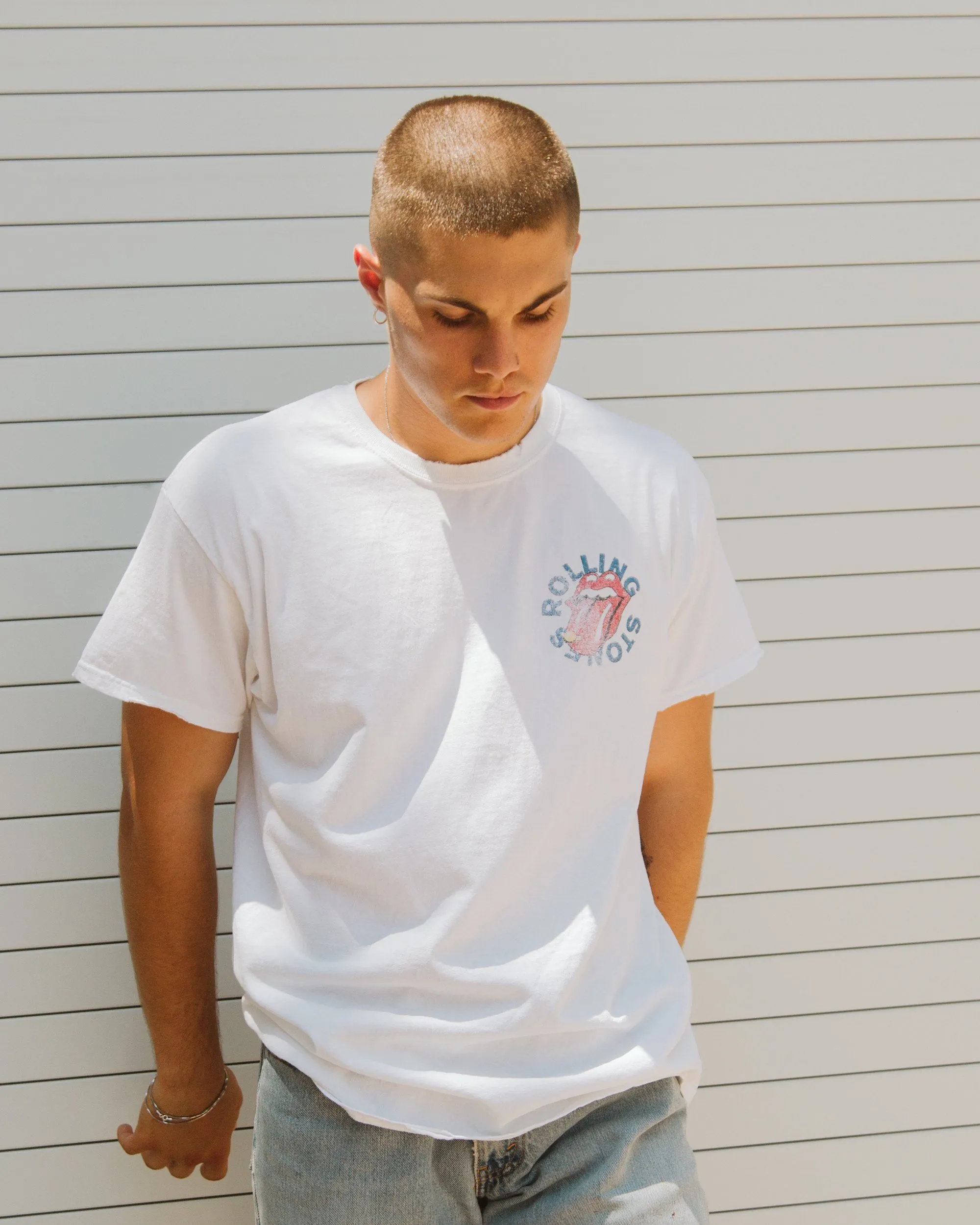 Rolling Stones Bridges to Babylon White Thrifted Distressed Tee