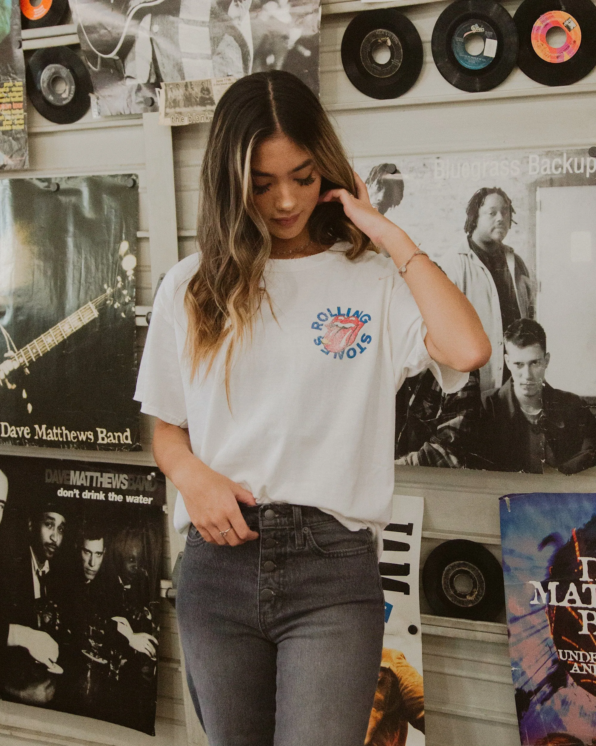 Rolling Stones Bridges to Babylon White Thrifted Distressed Tee