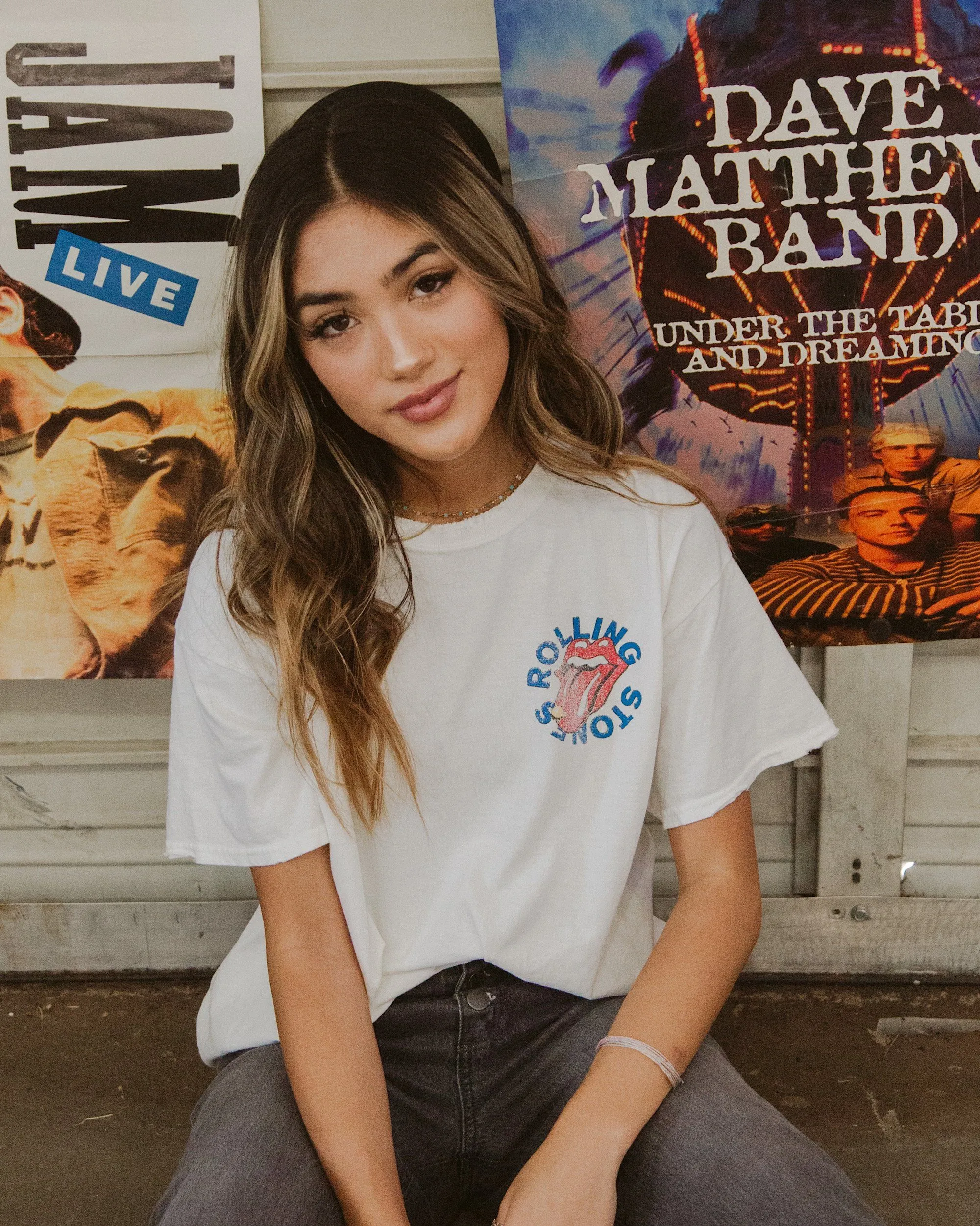 Rolling Stones Bridges to Babylon White Thrifted Distressed Tee