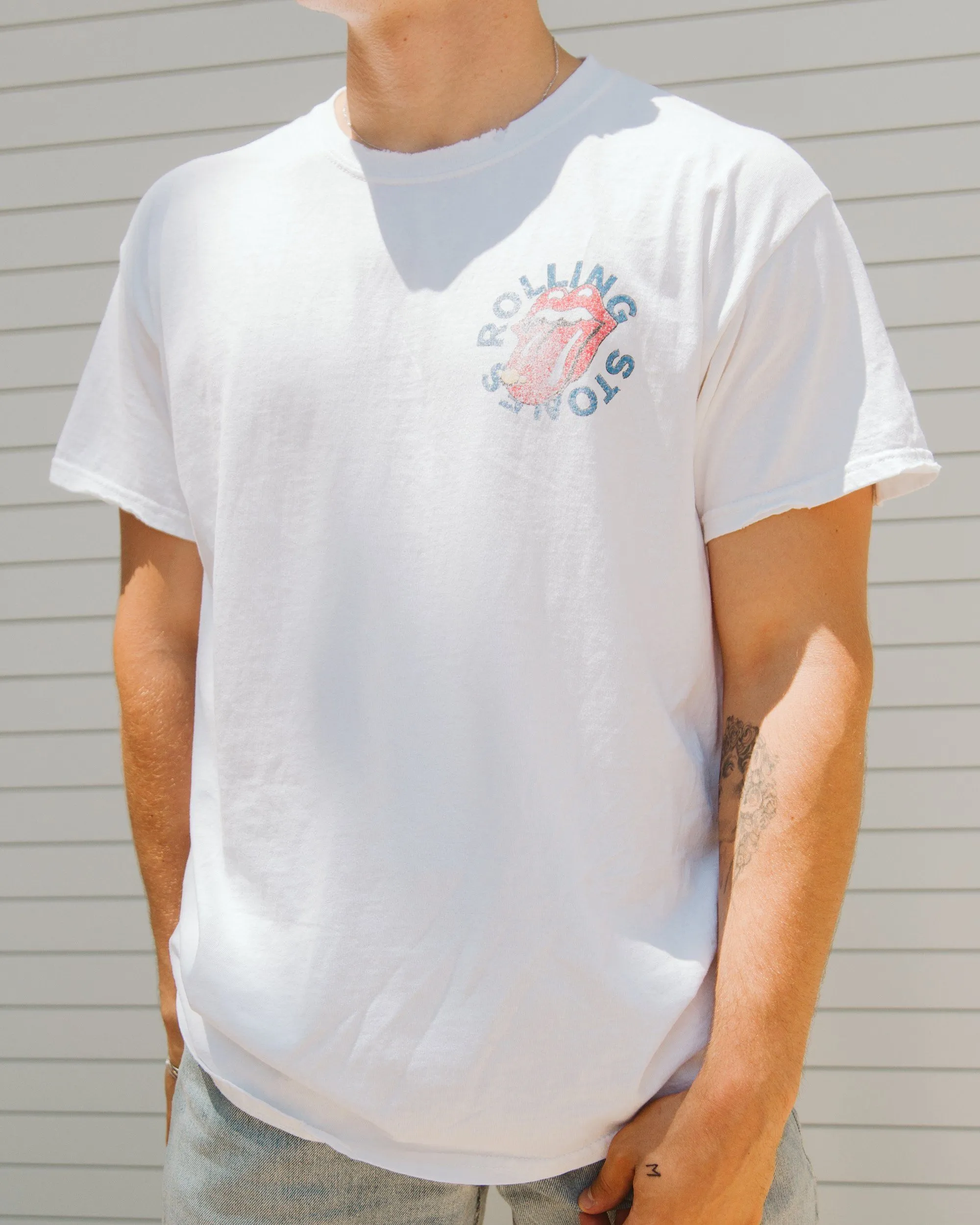 Rolling Stones Bridges to Babylon White Thrifted Distressed Tee