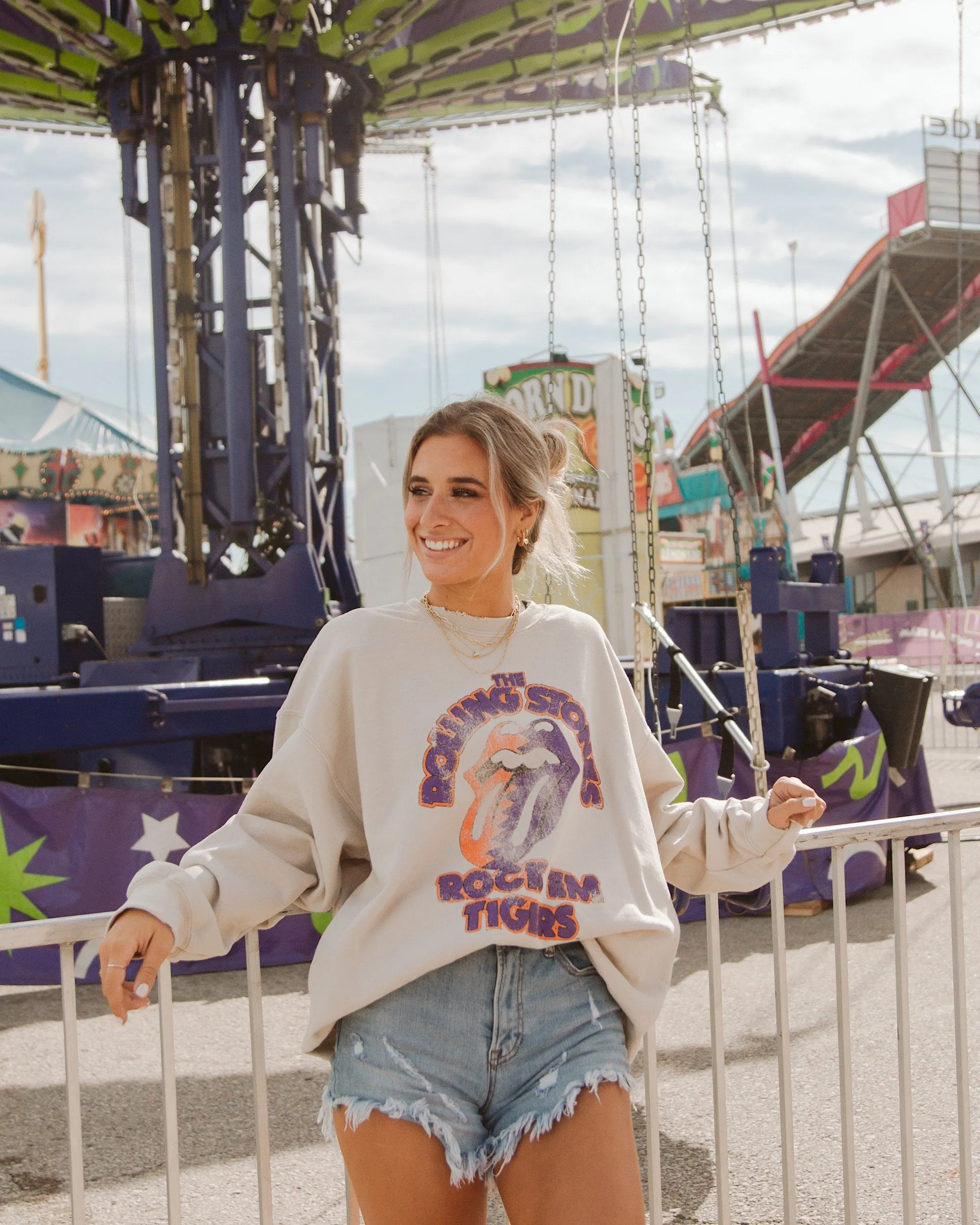 Rolling Stones Rock 'Em Clemson Tigers Sand Thrifted Sweatshirt