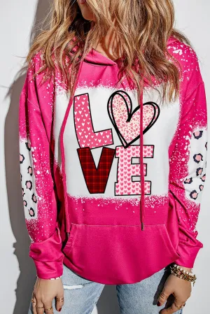 Rose LOVE Leopard Bleached Kangaroo Pocket Hoodie