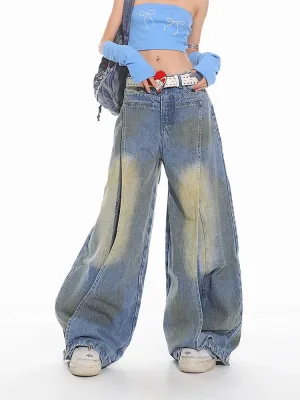Sand Washed Distressed Deconstructed Denim Jeans