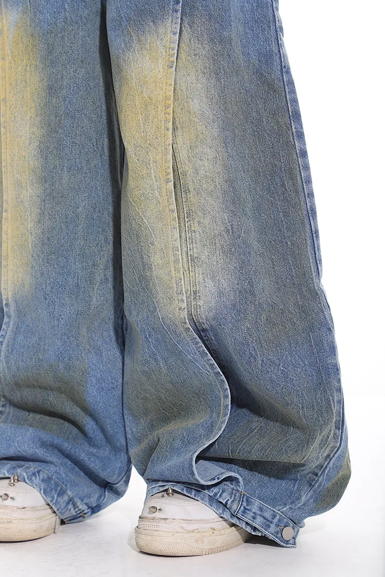 Sand Washed Distressed Deconstructed Denim Jeans