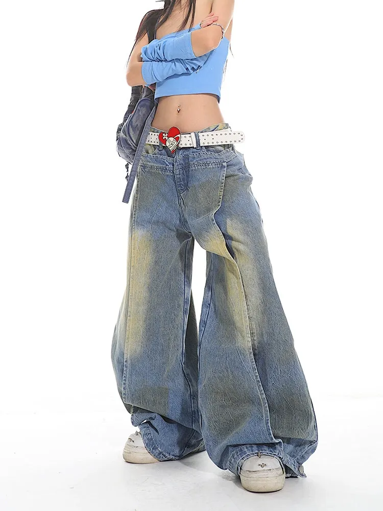 Sand Washed Distressed Deconstructed Denim Jeans