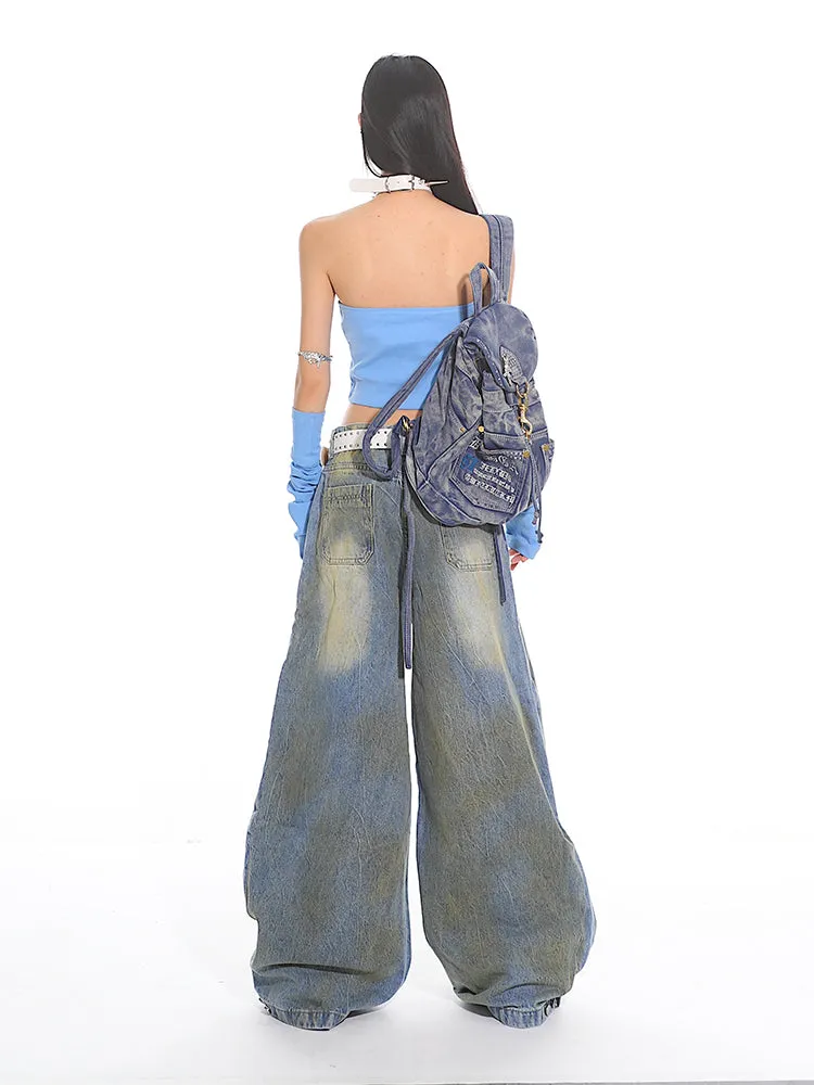 Sand Washed Distressed Deconstructed Denim Jeans