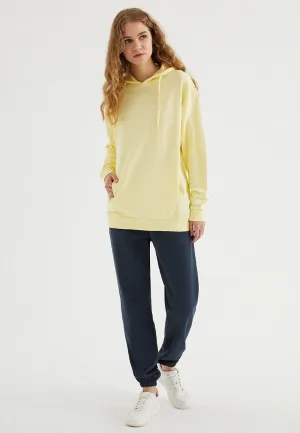 Sarı Pamuklu Oversize Fit Kadın Kapüşonlu SweatshirtENJOY OVERSIZE HOODIE w/POCKET