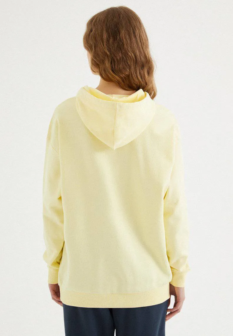 Sarı Pamuklu Oversize Fit Kadın Kapüşonlu SweatshirtENJOY OVERSIZE HOODIE w/POCKET