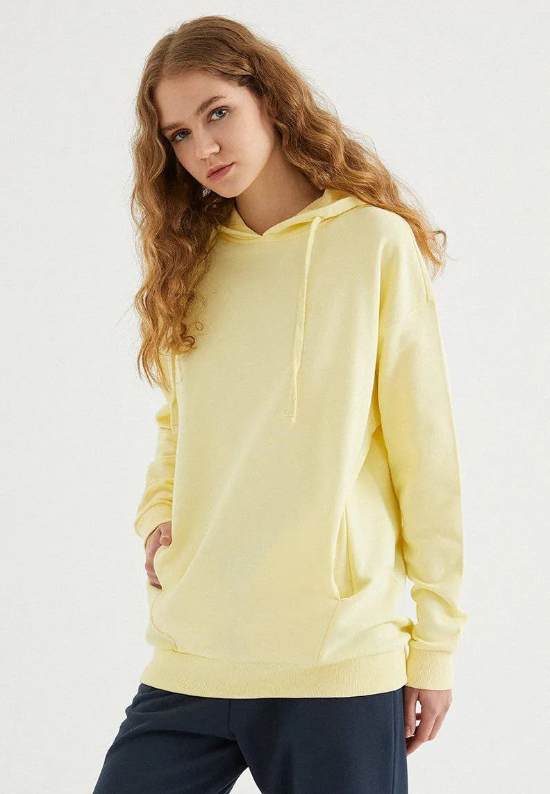 Sarı Pamuklu Oversize Fit Kadın Kapüşonlu SweatshirtENJOY OVERSIZE HOODIE w/POCKET