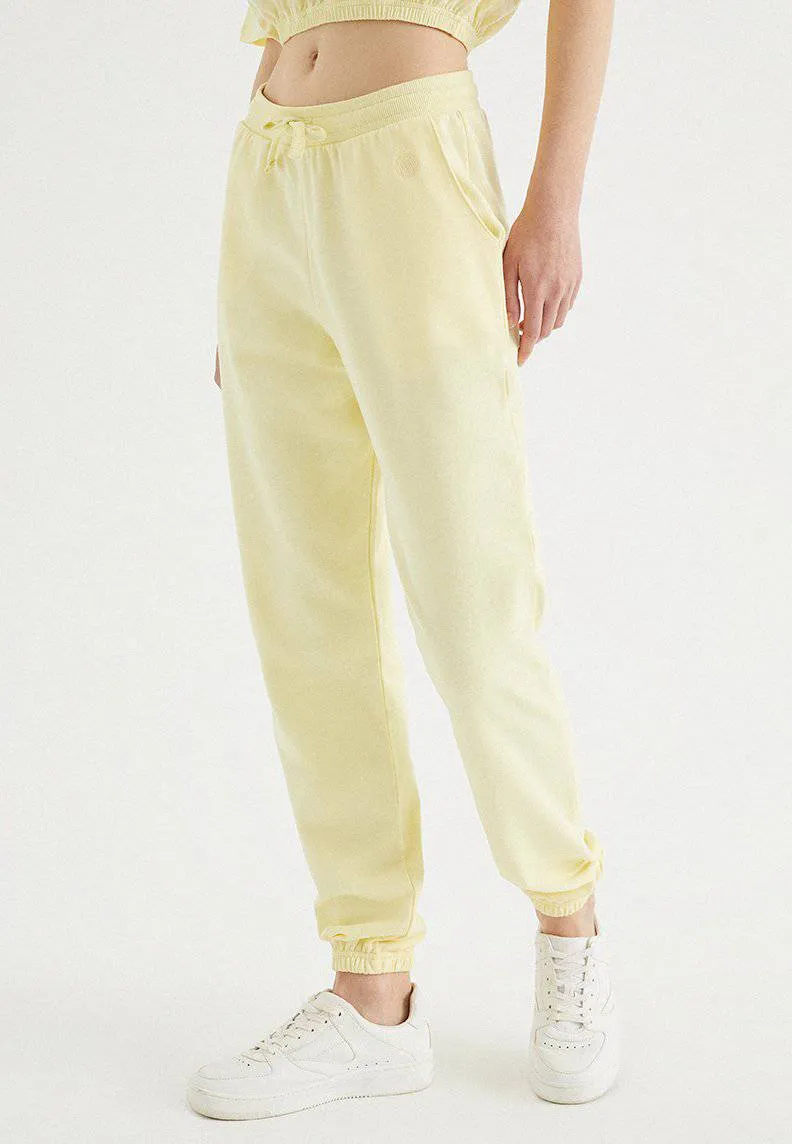 Sarı Pamuklu Regular Fit Lastikli Paça Kadın Eşofman Altı ENJOY CUFFED JOGGER