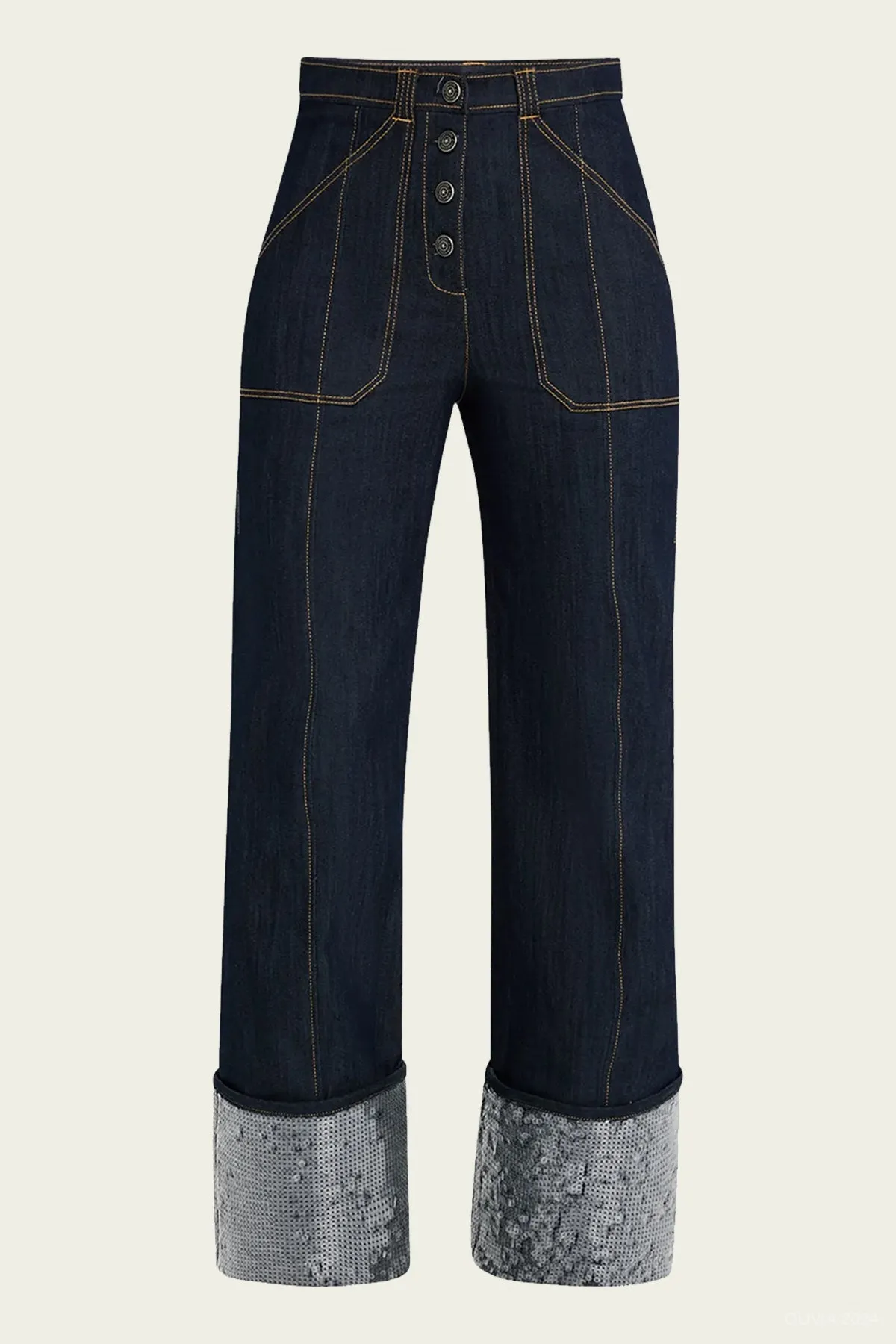 Sequin Cuffed Benji Pant in Indigo Clear