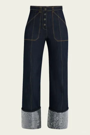 Sequin Cuffed Benji Pant in Indigo Clear