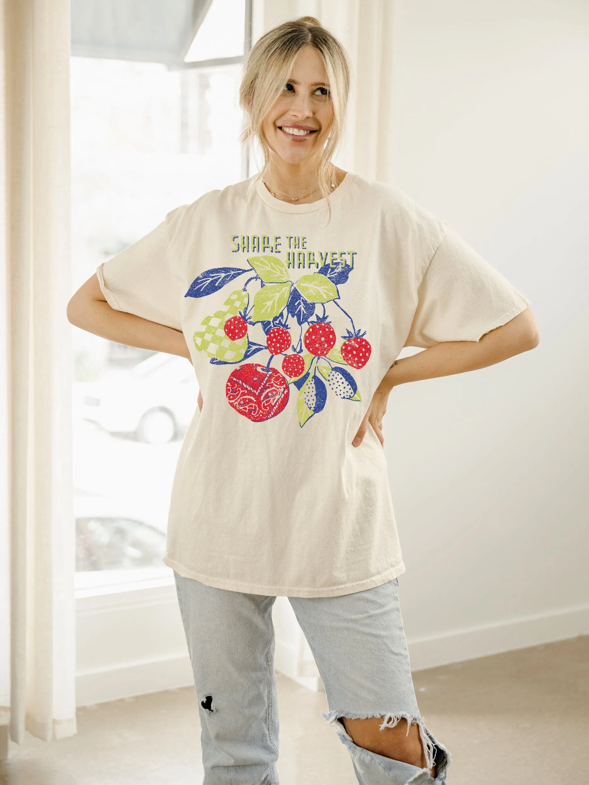 Share The Harvest Off White Thrifted Tee