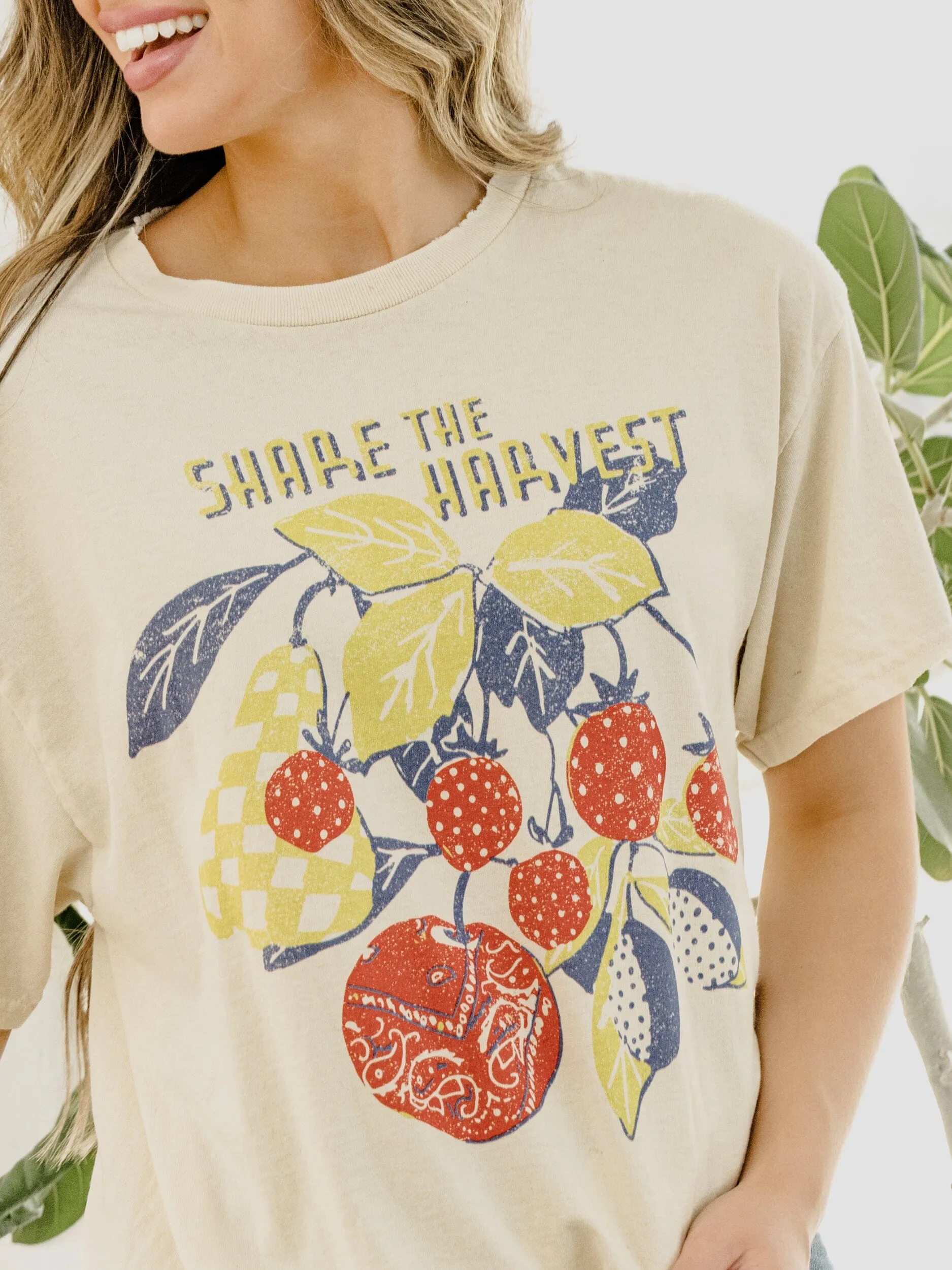Share The Harvest Off White Thrifted Tee