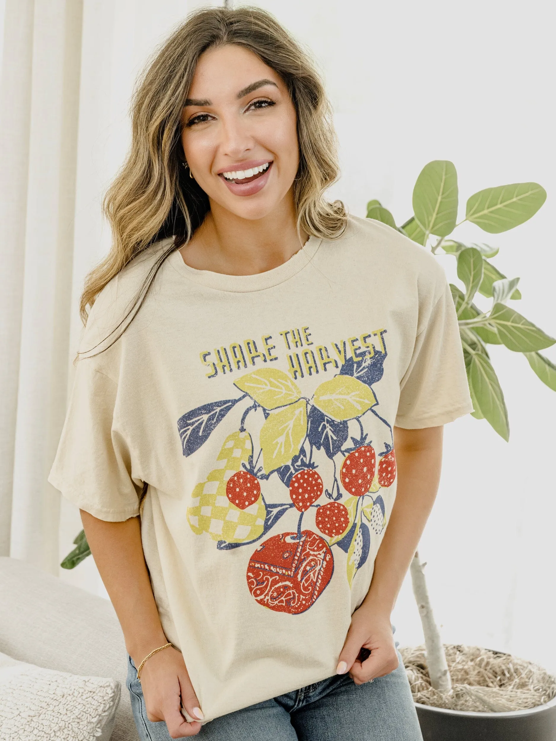 Share The Harvest Off White Thrifted Tee