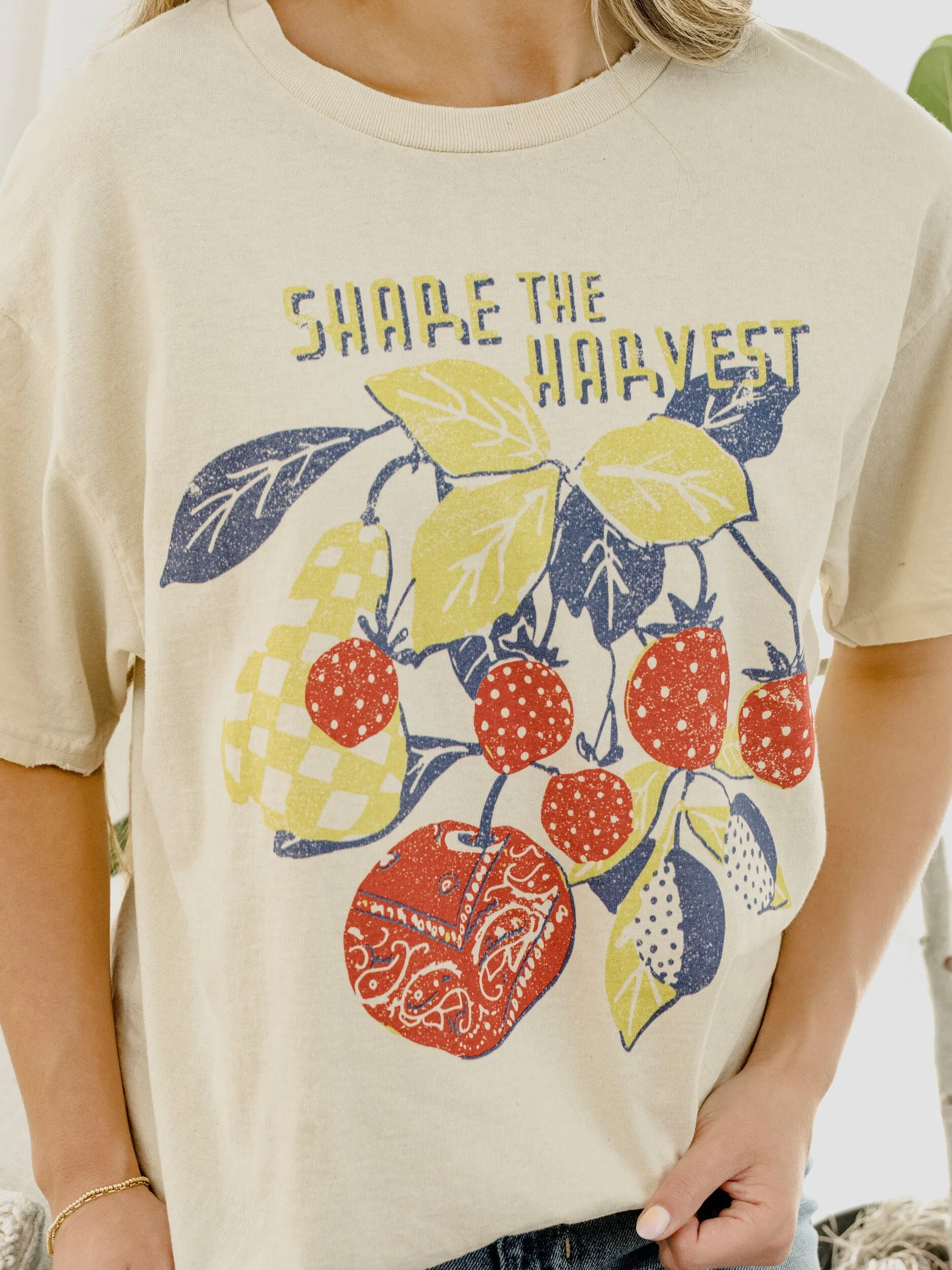 Share The Harvest Off White Thrifted Tee