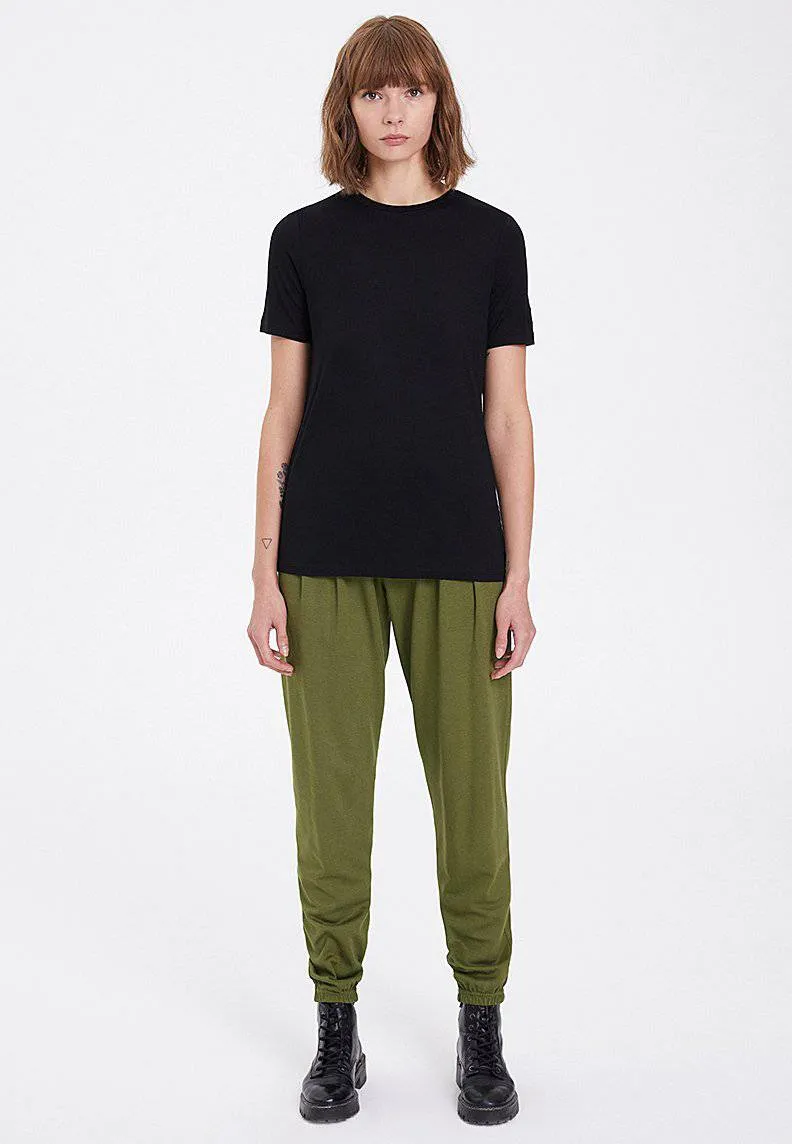 Siyah Basic Bisiklet Yaka Viskon Kadın T-Shirt ESSENTIALS CREW NECK LOOSE