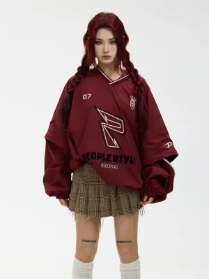 sports style V-neck red sweater
