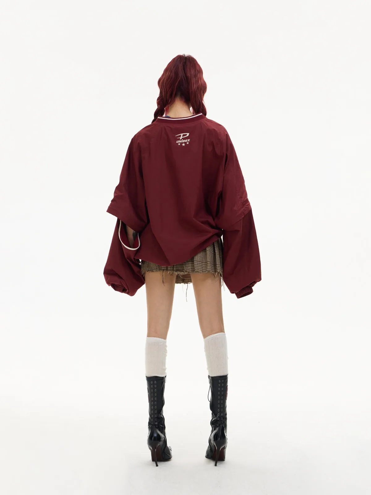 sports style V-neck red sweater
