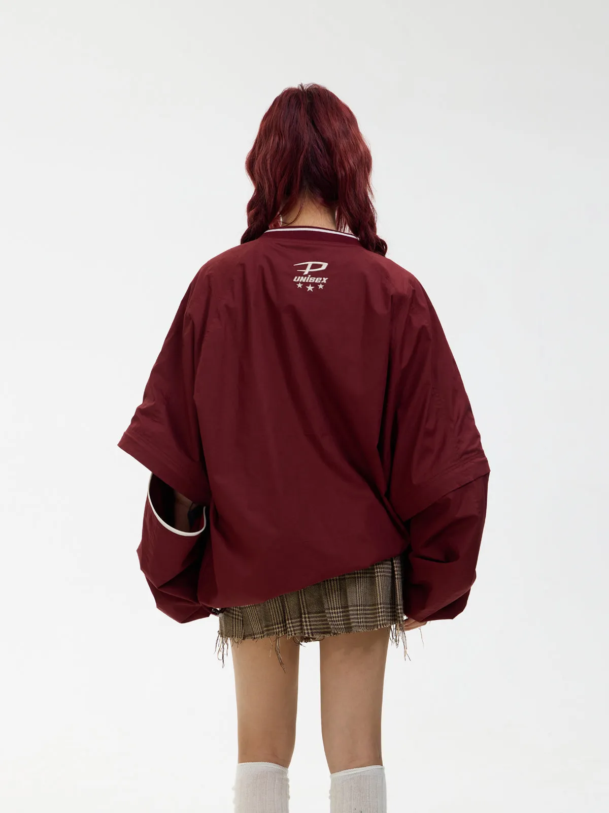sports style V-neck red sweater