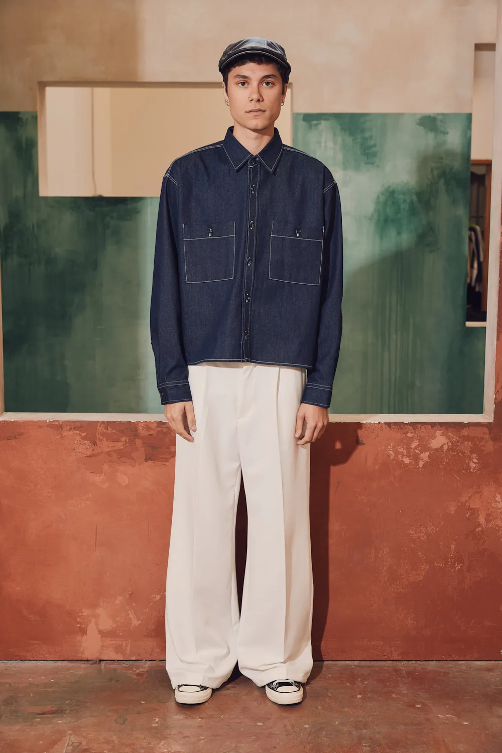 Stitched Denim Crop Shirt-Jacket
