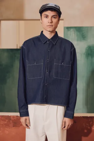 Stitched Denim Crop Shirt-Jacket