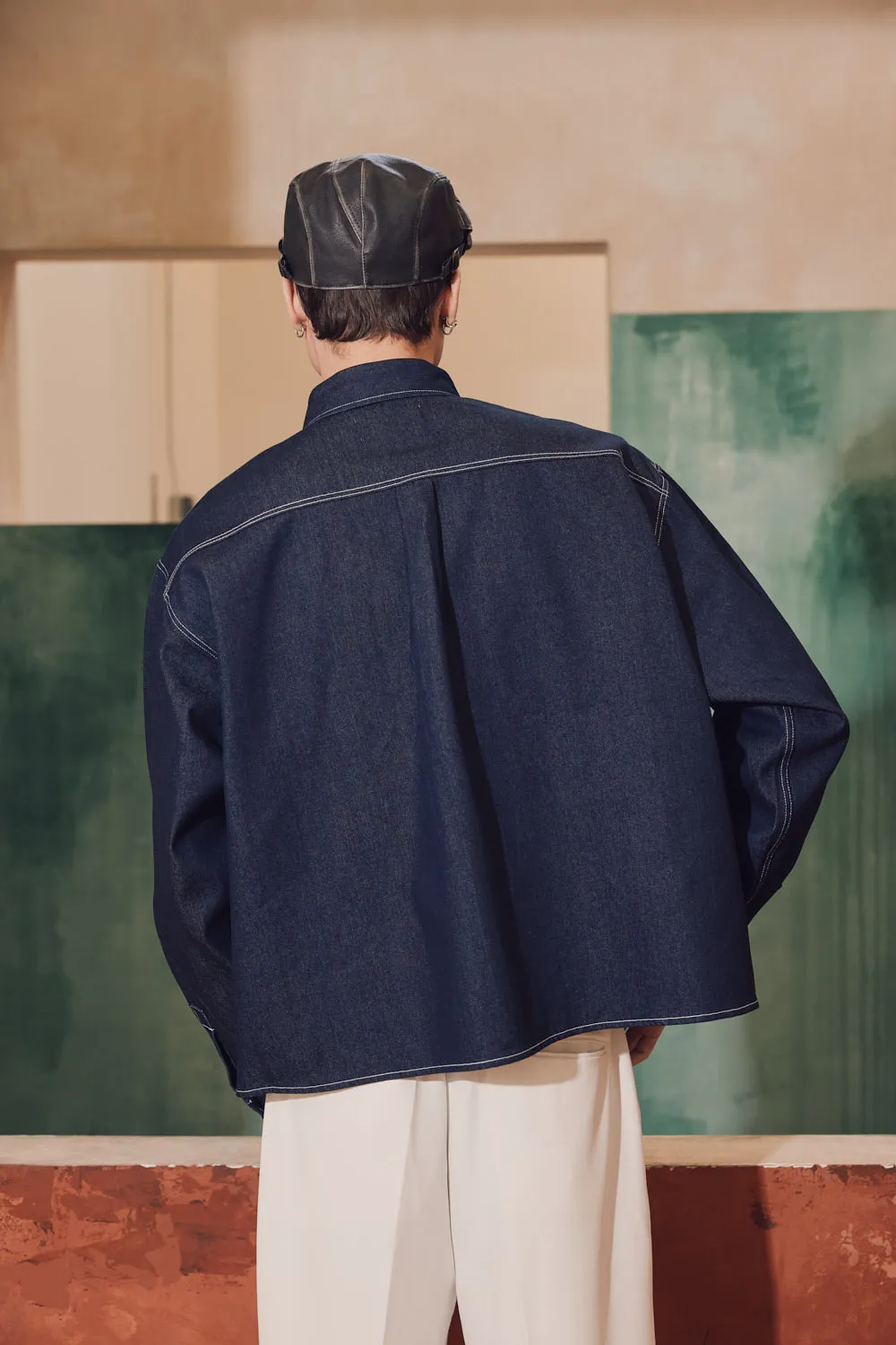 Stitched Denim Crop Shirt-Jacket