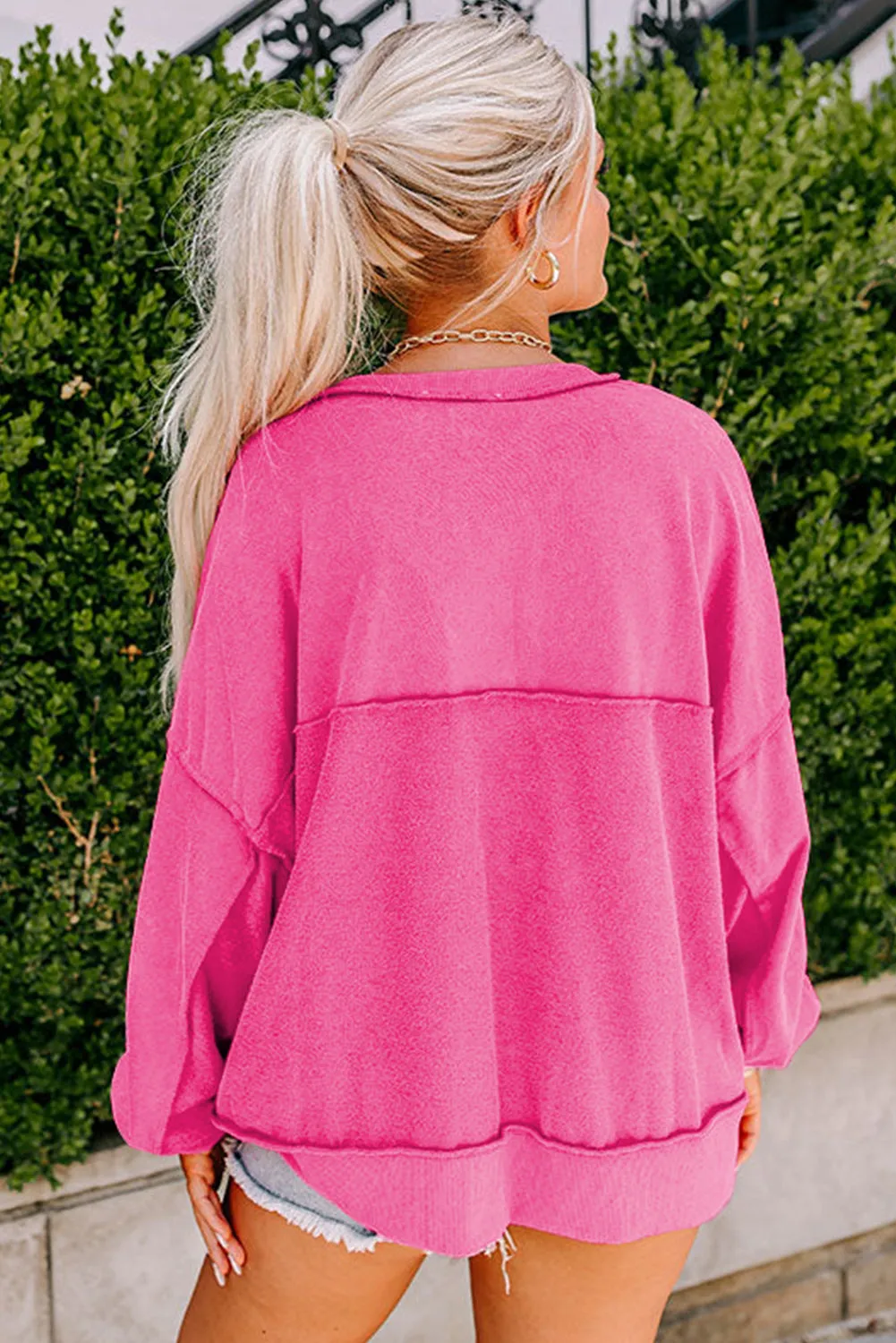 Strawberry Pink Shiny Drinks Graphic Half Button Valentine Sweatshirt