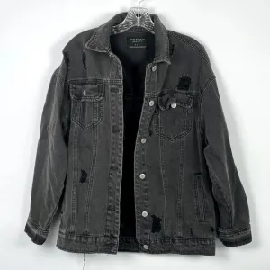 Streetwear Society Charcoal Black Denim Jacket Oversized Small Distressed Grunge
