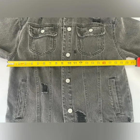 Streetwear Society Charcoal Black Denim Jacket Oversized Small Distressed Grunge