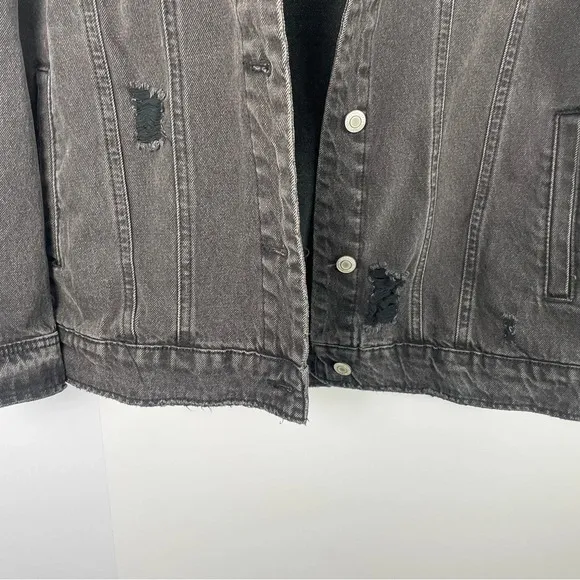 Streetwear Society Charcoal Black Denim Jacket Oversized Small Distressed Grunge