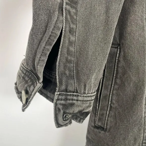 Streetwear Society Charcoal Black Denim Jacket Oversized Small Distressed Grunge