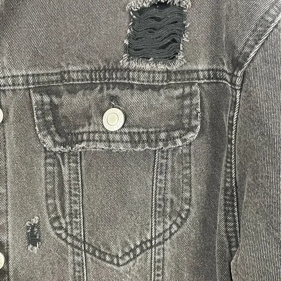 Streetwear Society Charcoal Black Denim Jacket Oversized Small Distressed Grunge