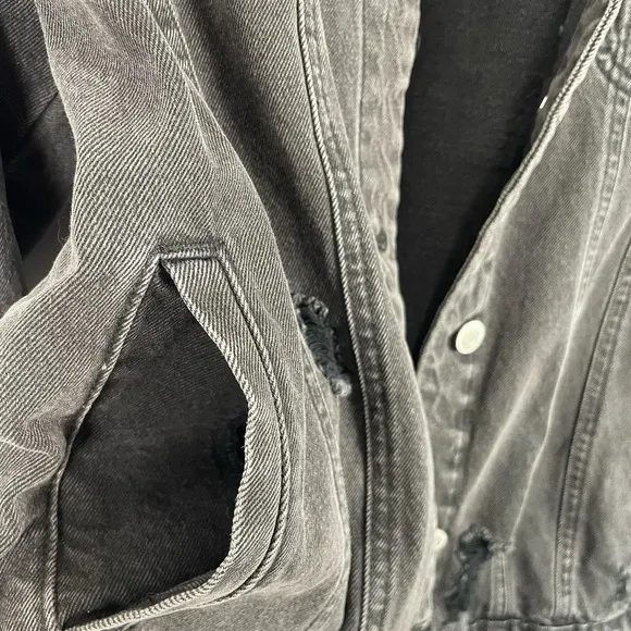 Streetwear Society Charcoal Black Denim Jacket Oversized Small Distressed Grunge